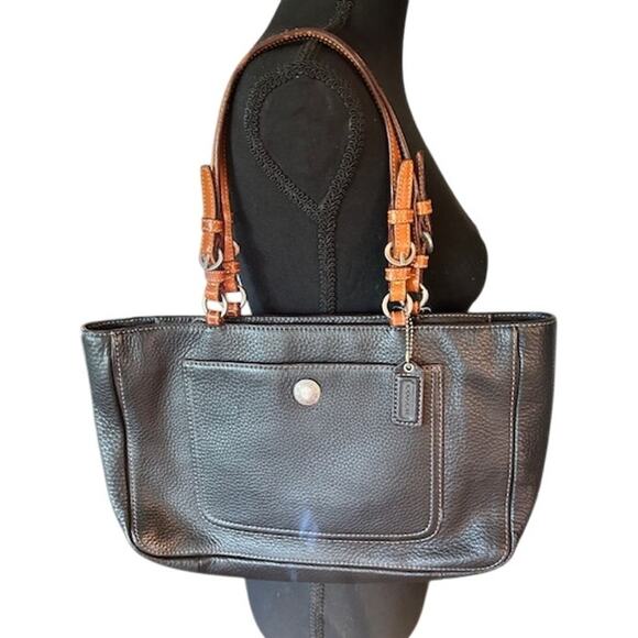 Coach Legacy Leather Tote Brown Pebbled Leather Shoulder Bag w/ Contrast Handles - Picture 1 of 12